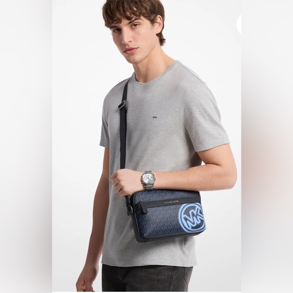 MICHAEL Michael Kors Cooper Embellished Logo Utility Crossbody in Light Sky NWT - Picture 3 of 8